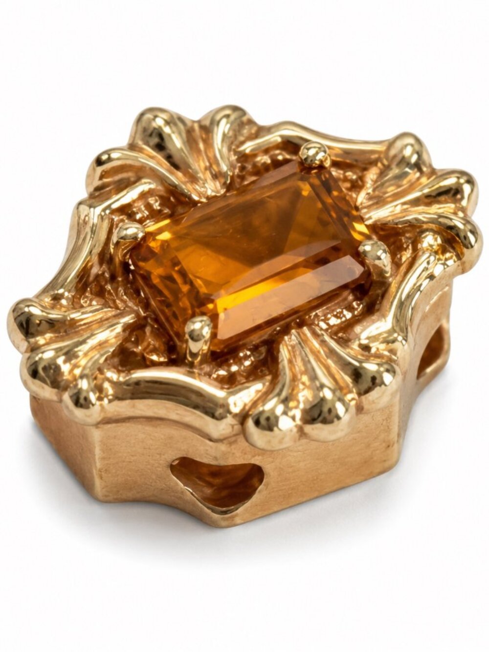 Richard Klein 14K Gold Citrine Floral Slide Bracelet Charm Vintage Signed 3.39g